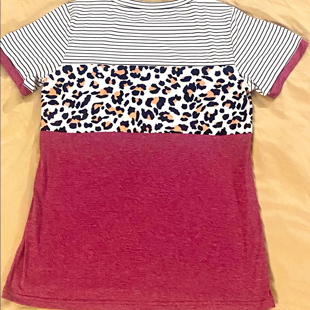 Cute Leopard print/ stripe/burgundy-Top